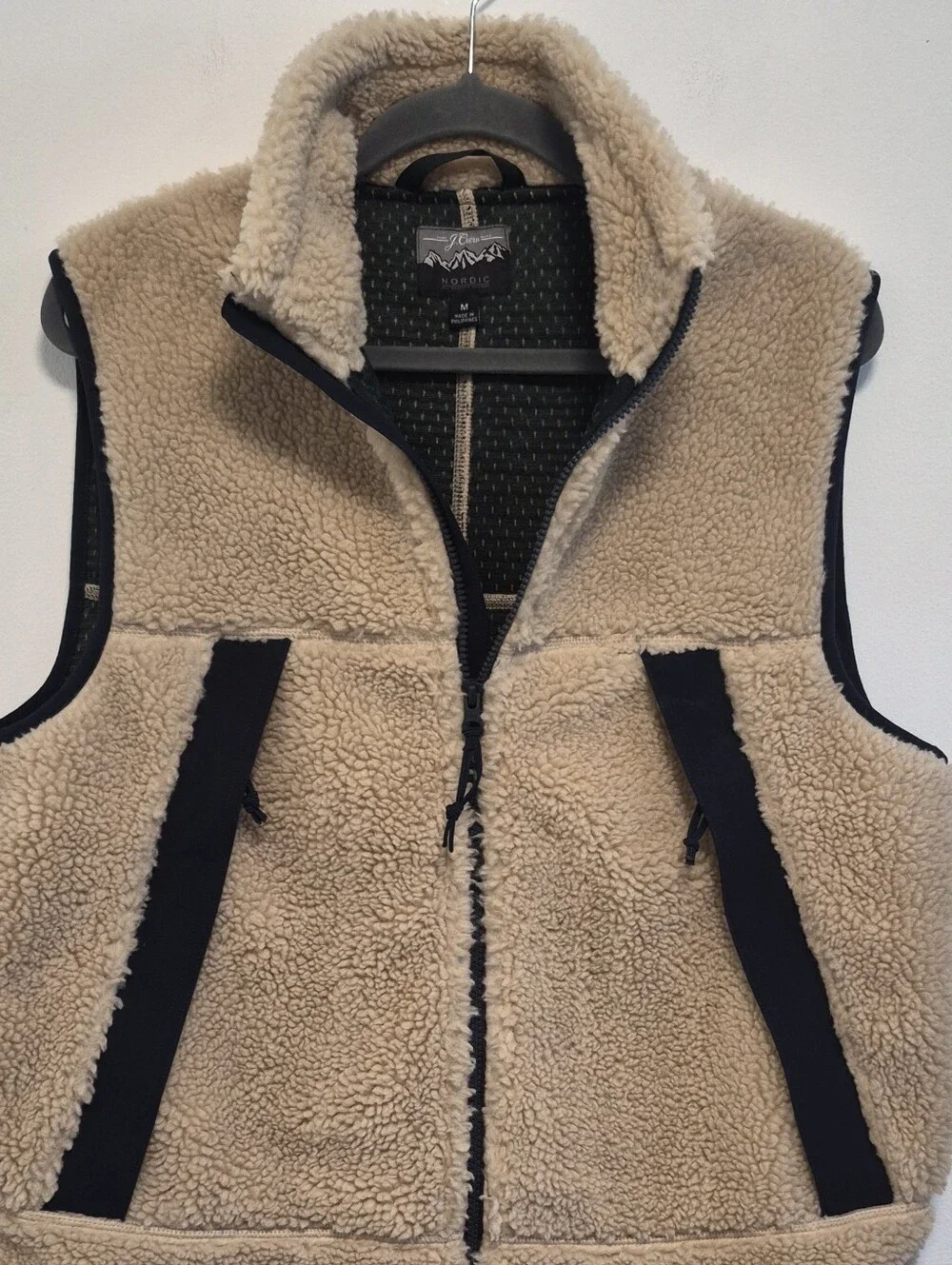 J.Crew Nordic Vest Men's Sherpa Fleece Cream Zip Front Warm Lined Size M